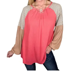 143 Story - Solid and Print Mixed Sleeve Top
