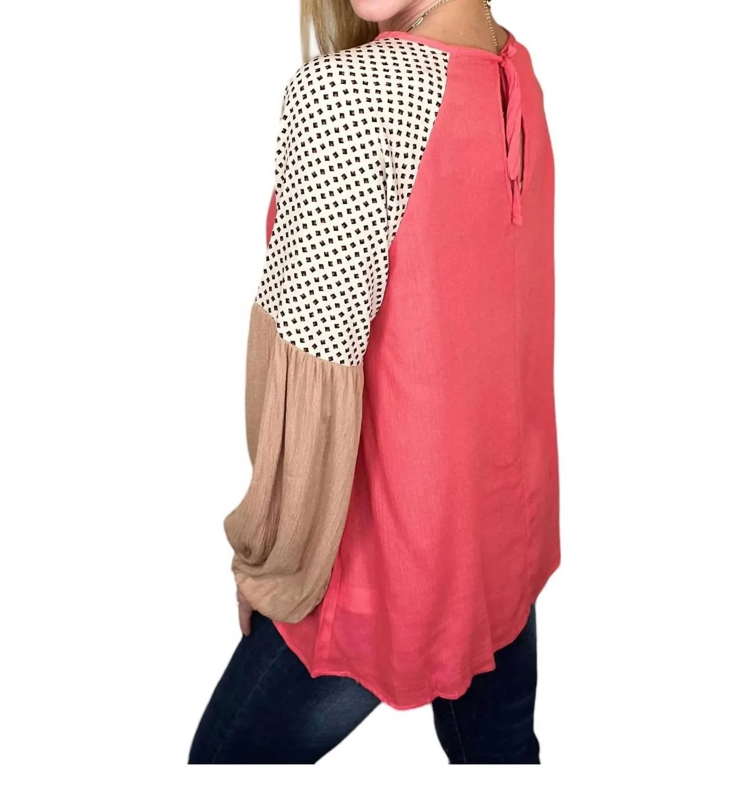 143 Story - Solid and Print Mixed Sleeve Top