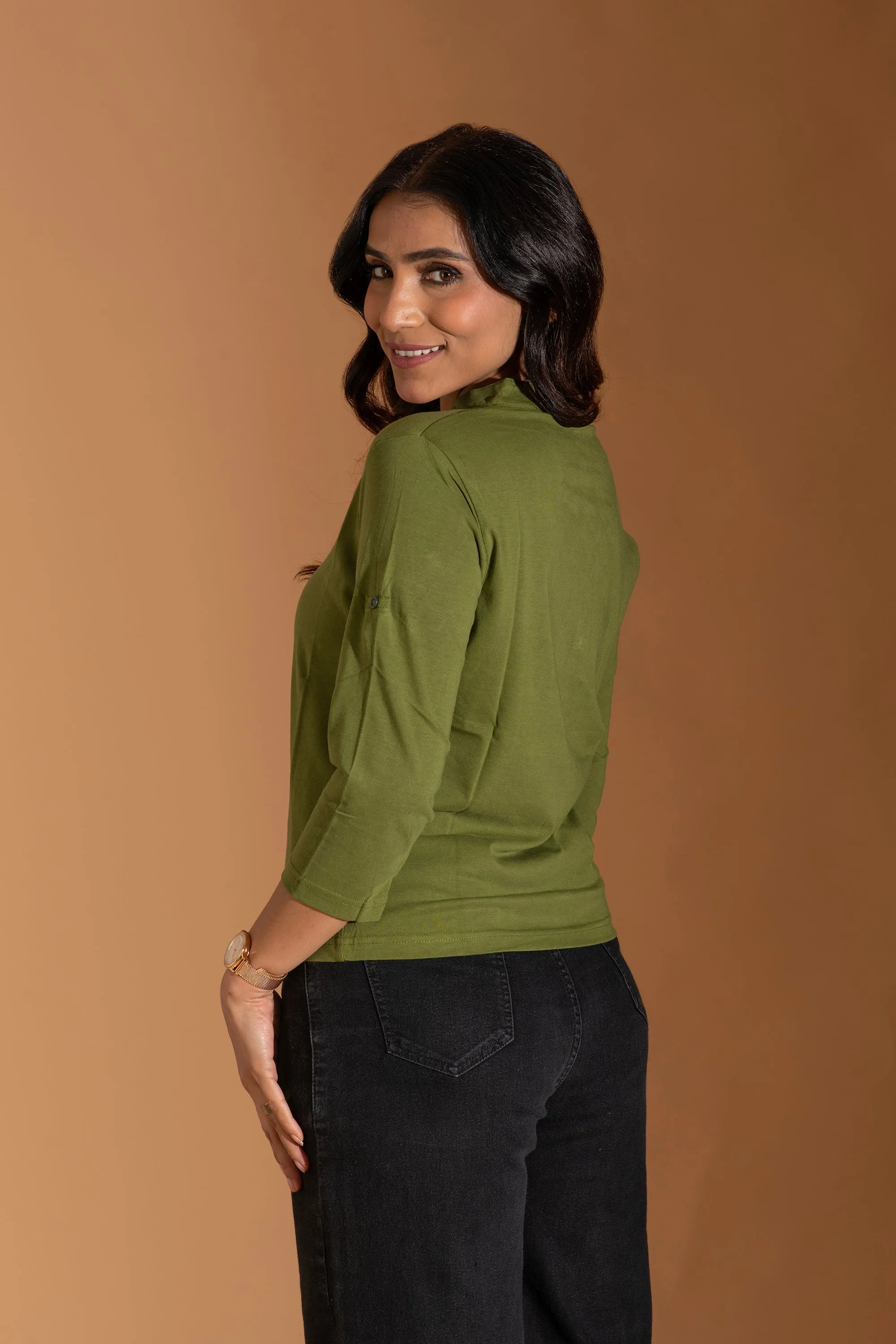 Bambians Earthy Emerald Button Top