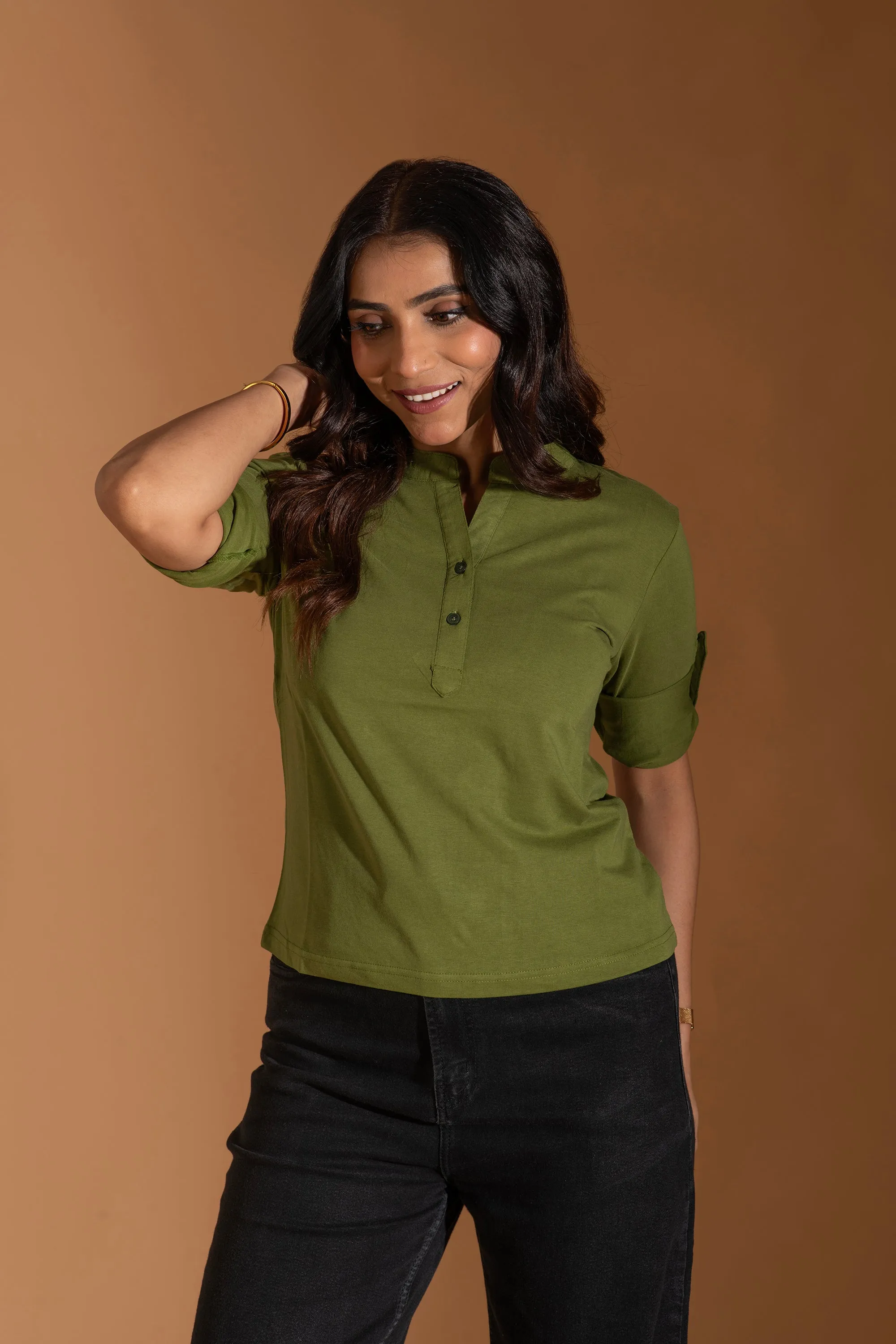 Bambians Earthy Emerald Button Top