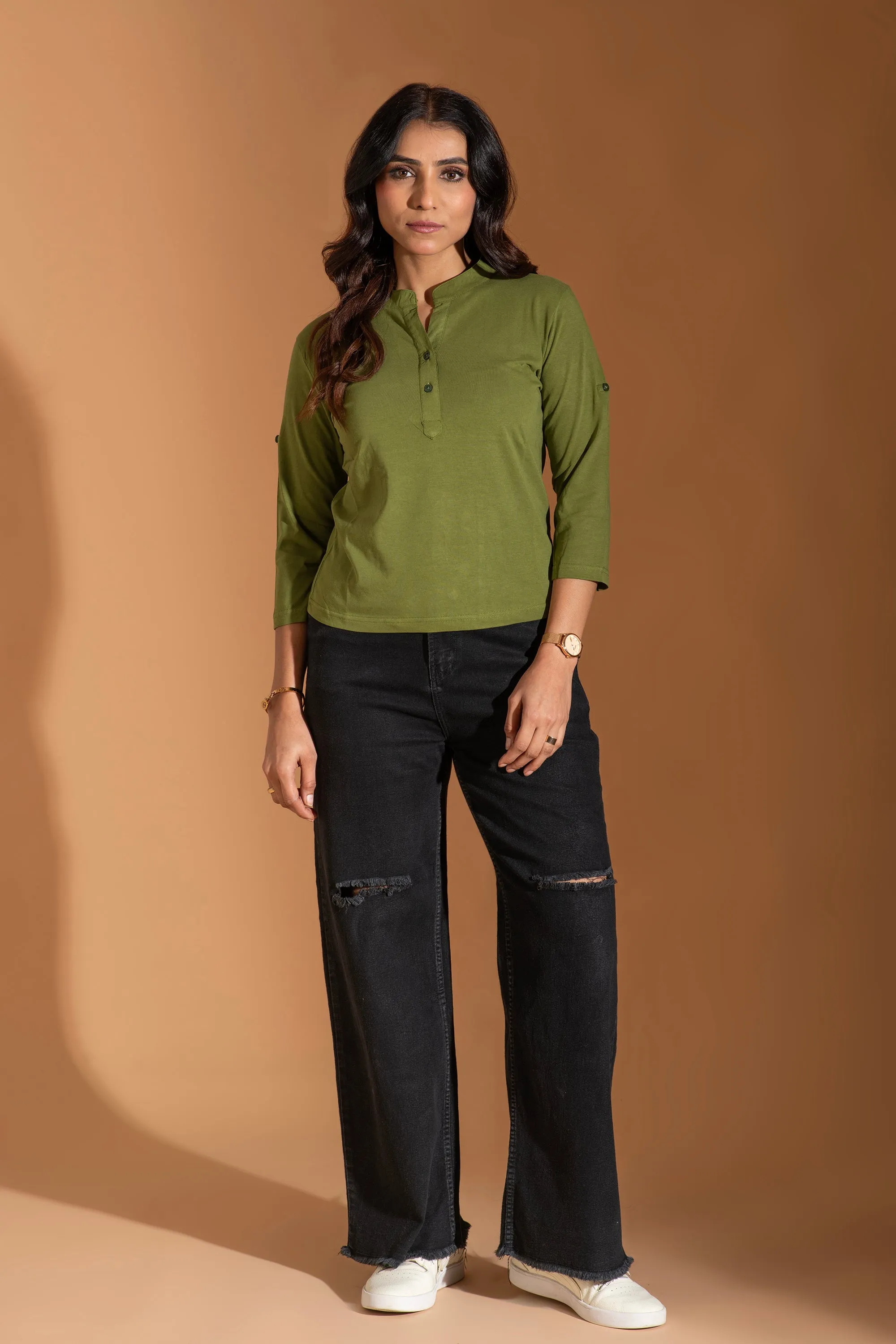 Bambians Earthy Emerald Button Top