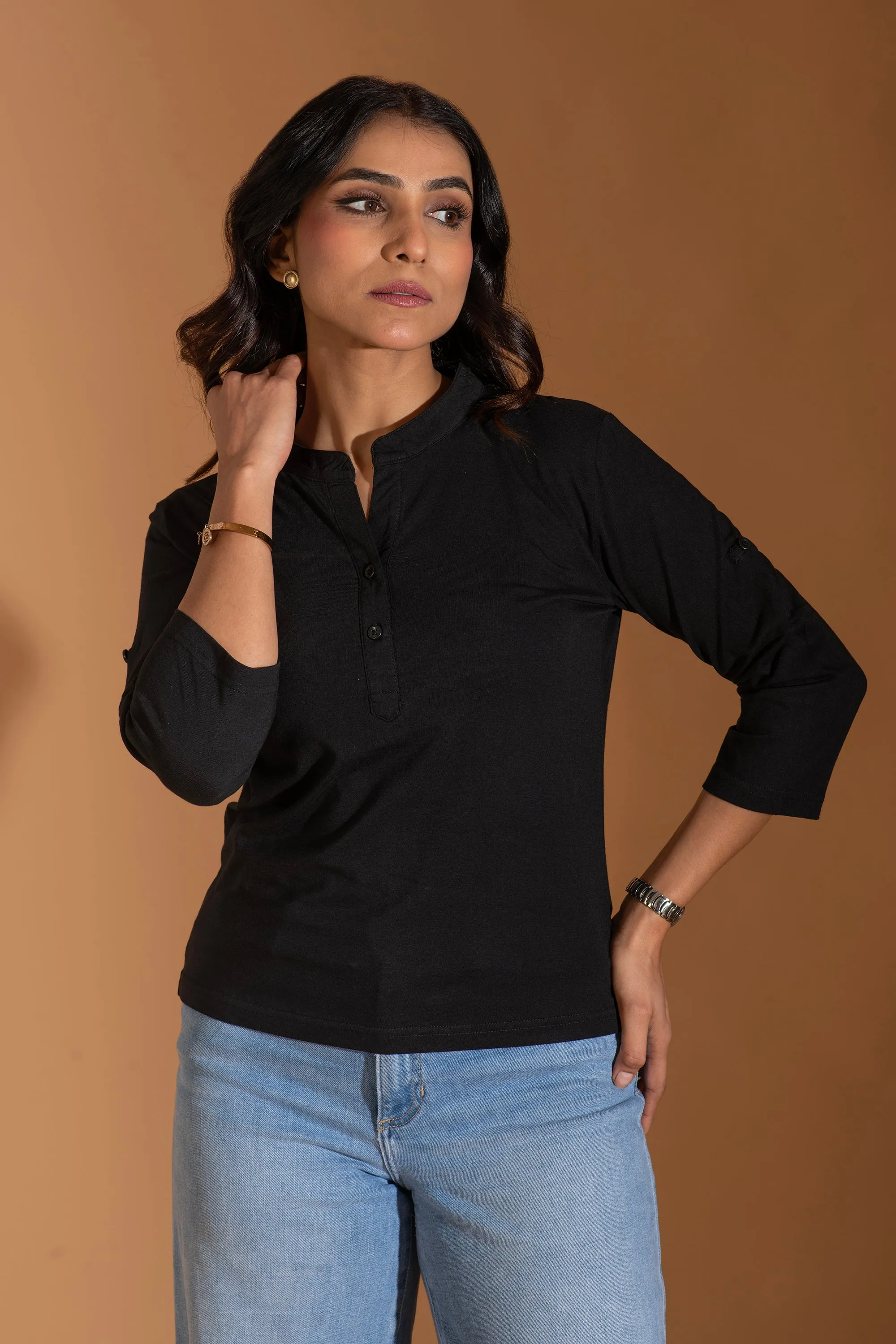 Bambians Midnight Black Button Top