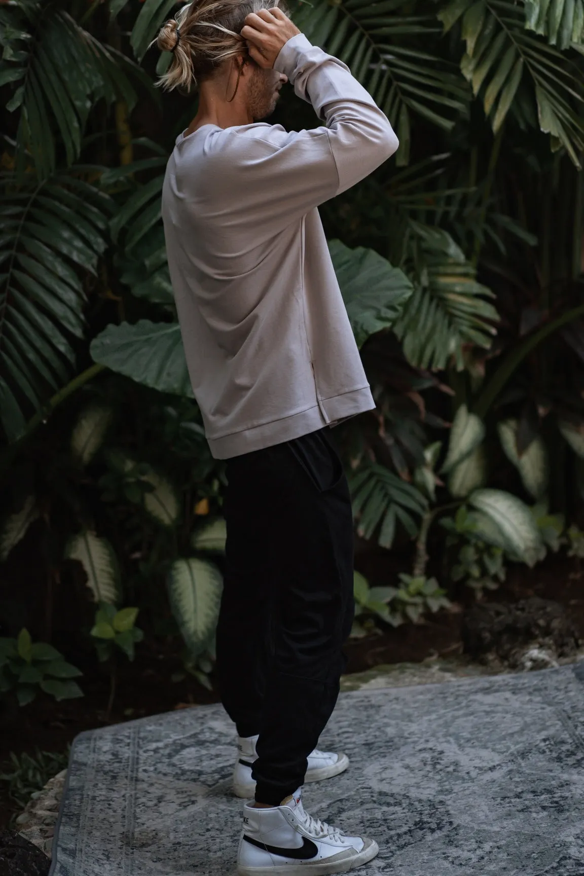 BLACK COTTON SPLIT KNEE PANTS