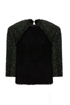 BLACK WOOL-BLEND SWEATER WITH SLEEVE DETAILING
