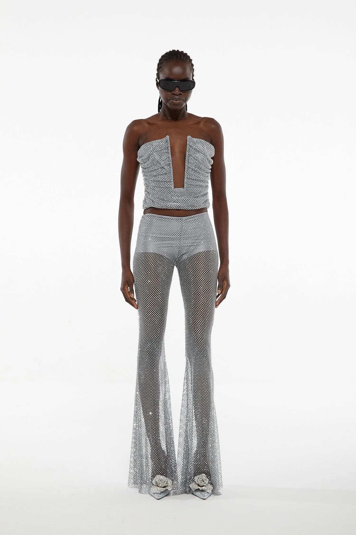 GIUSEPPE DI MORABITO Flared Pant In Crystal Net