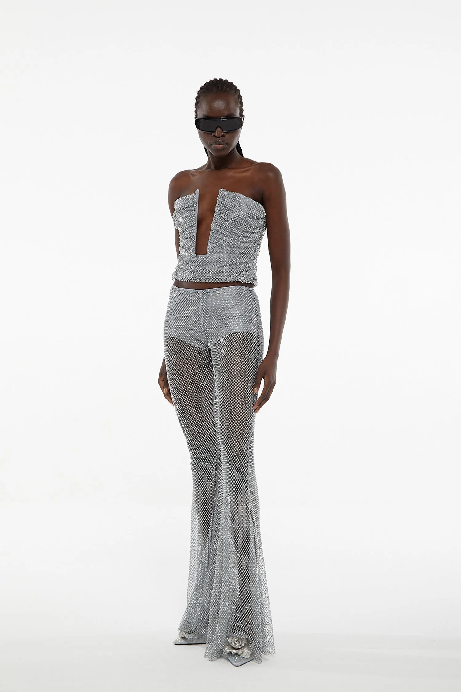 GIUSEPPE DI MORABITO Flared Pant In Crystal Net