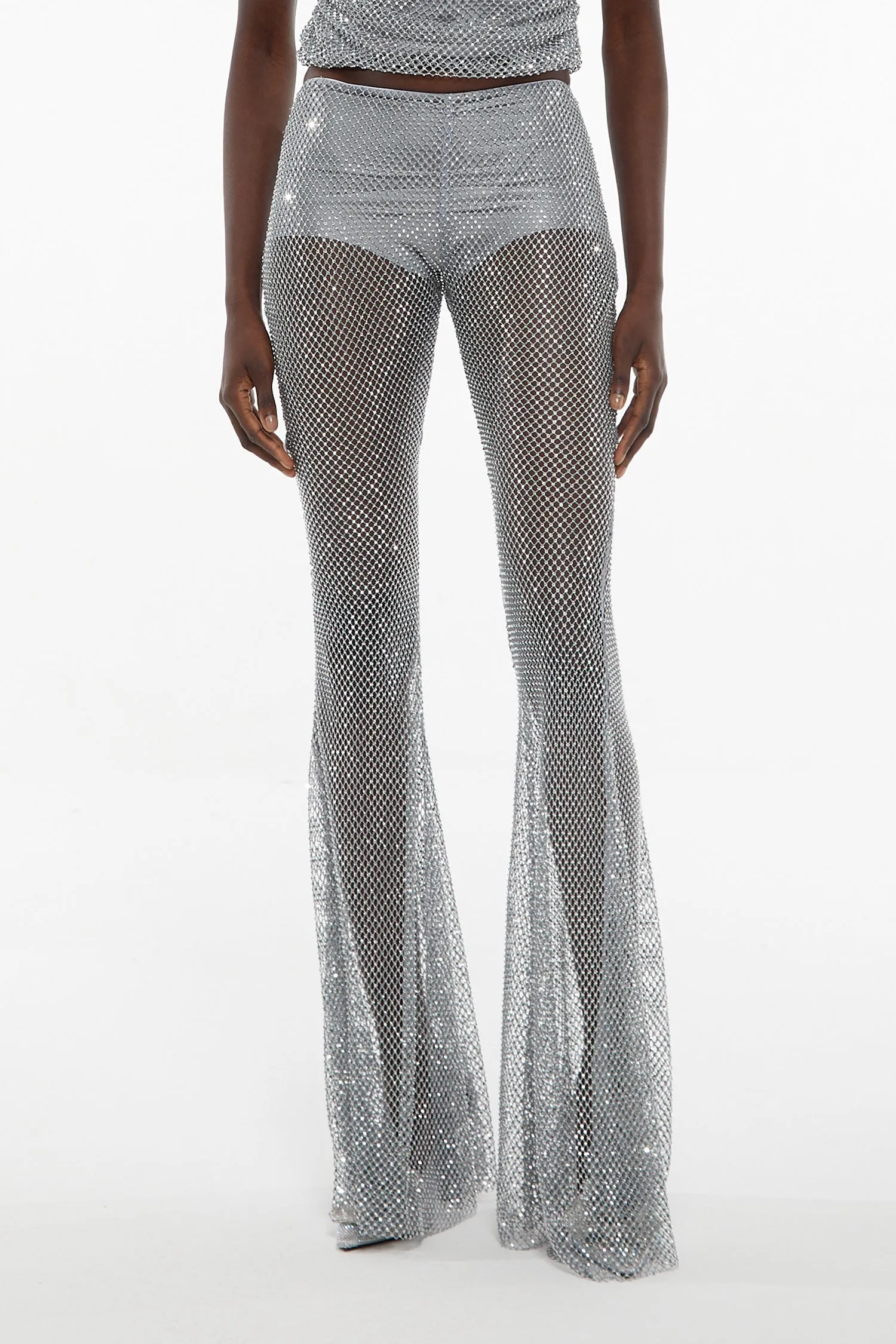 GIUSEPPE DI MORABITO Flared Pant In Crystal Net