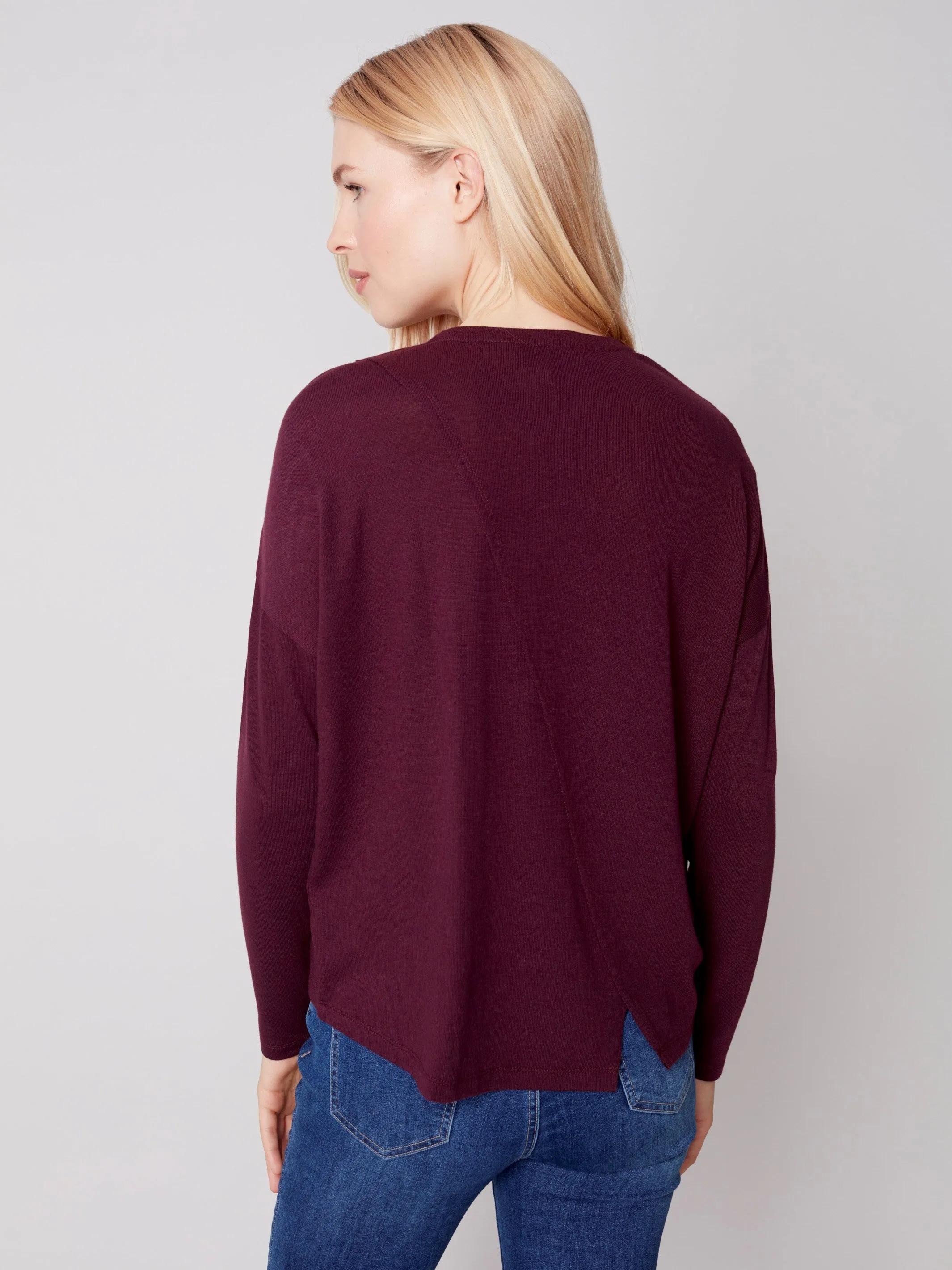 Knit Top with Diagonal Cut Detail - Port
