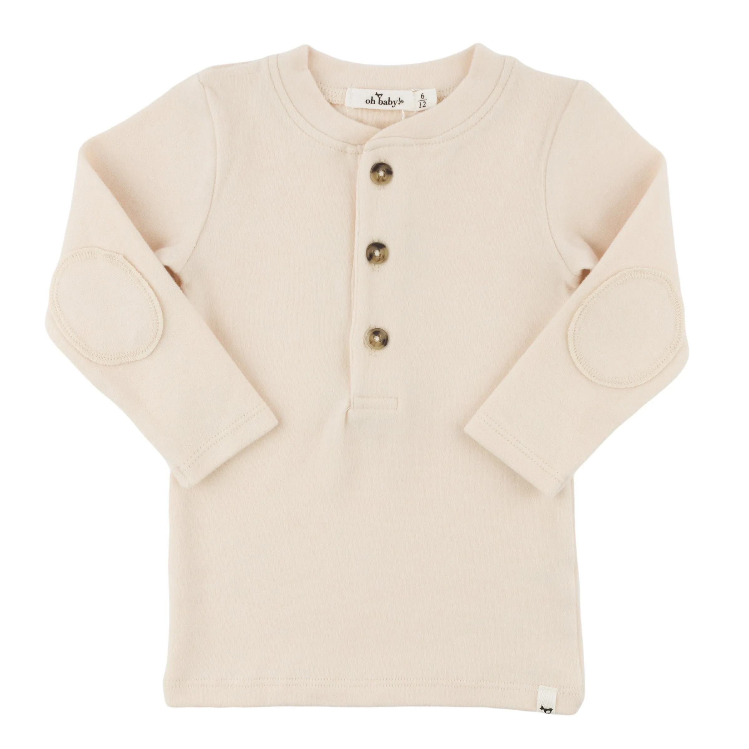 oh baby! Mini Stripe Elbow Patch Henley - Vanilla
