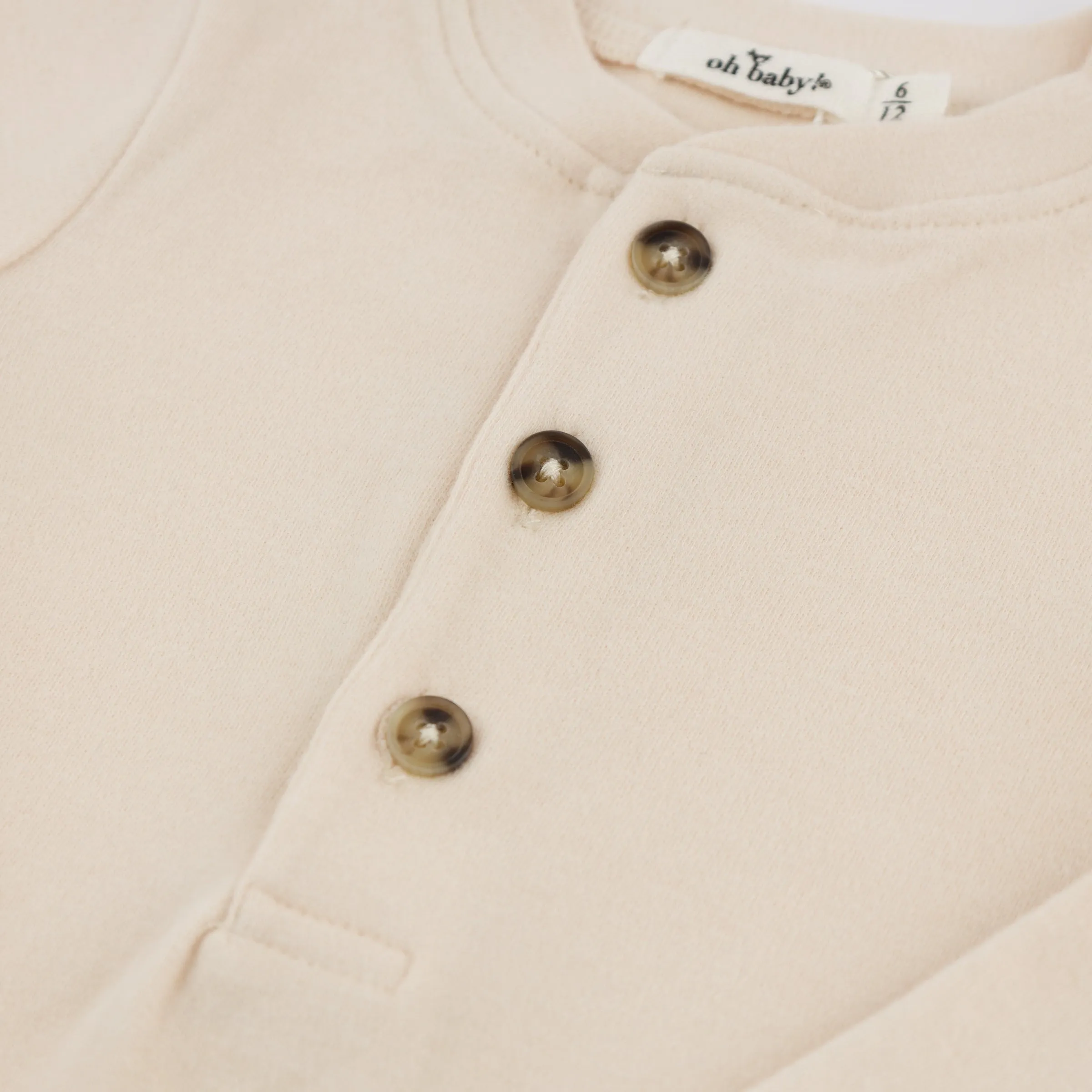oh baby! Mini Stripe Elbow Patch Henley - Vanilla