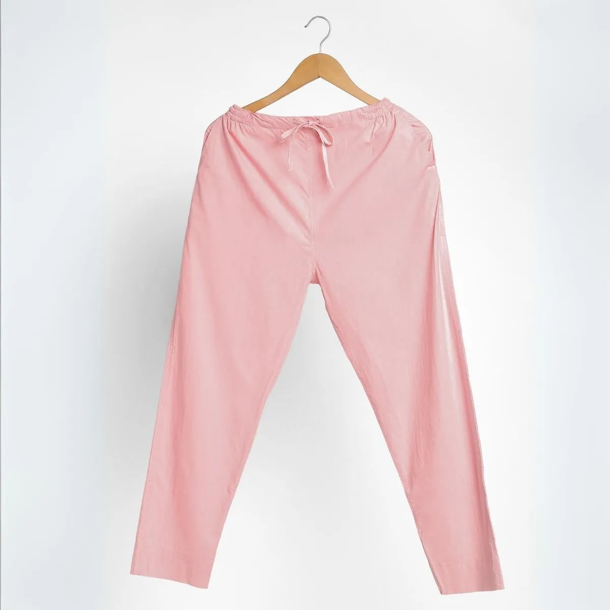 Pastel Pink Cotton Slim Fit Pants | Women's Everyday Wear | Ankle-Length
