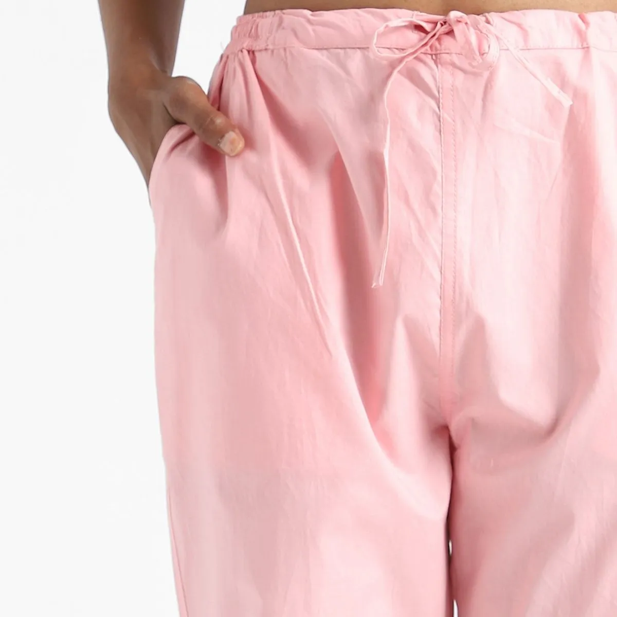 Pastel Pink Cotton Slim Fit Pants | Women's Everyday Wear | Ankle-Length