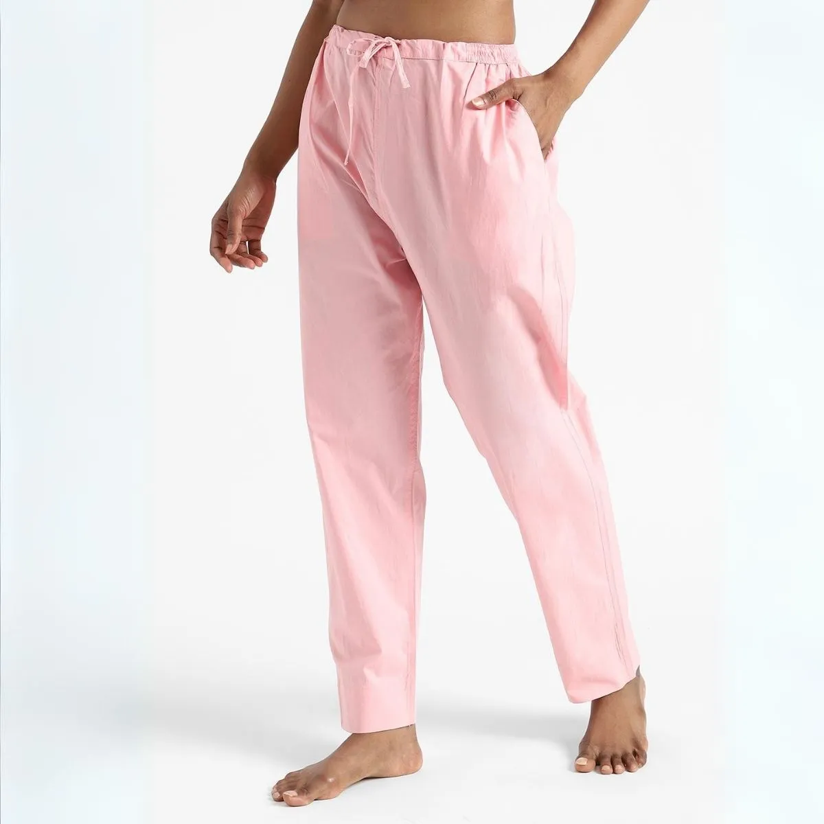 Pastel Pink Cotton Slim Fit Pants | Women's Everyday Wear | Ankle-Length
