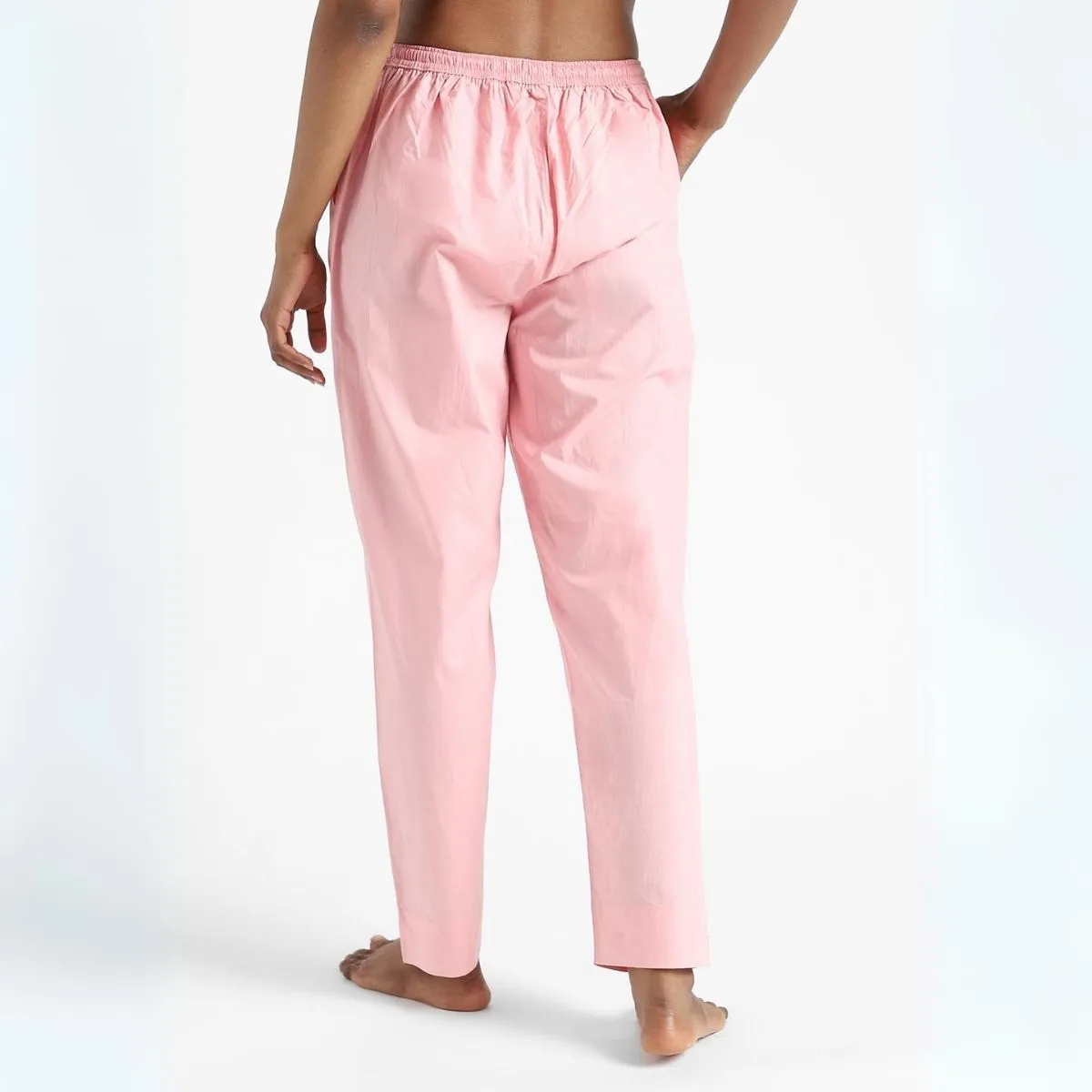 Pastel Pink Cotton Slim Fit Pants | Women's Everyday Wear | Ankle-Length