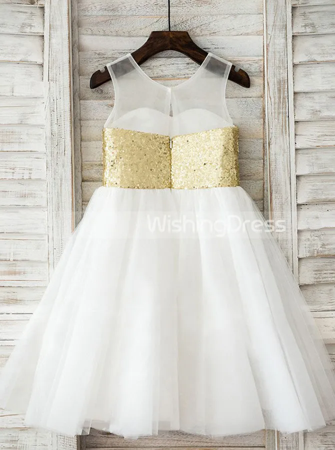 Sequined Flower Girl Dresses,A-line Flower Girl Dress,Tea Length Flower Girl Dress,FD00040