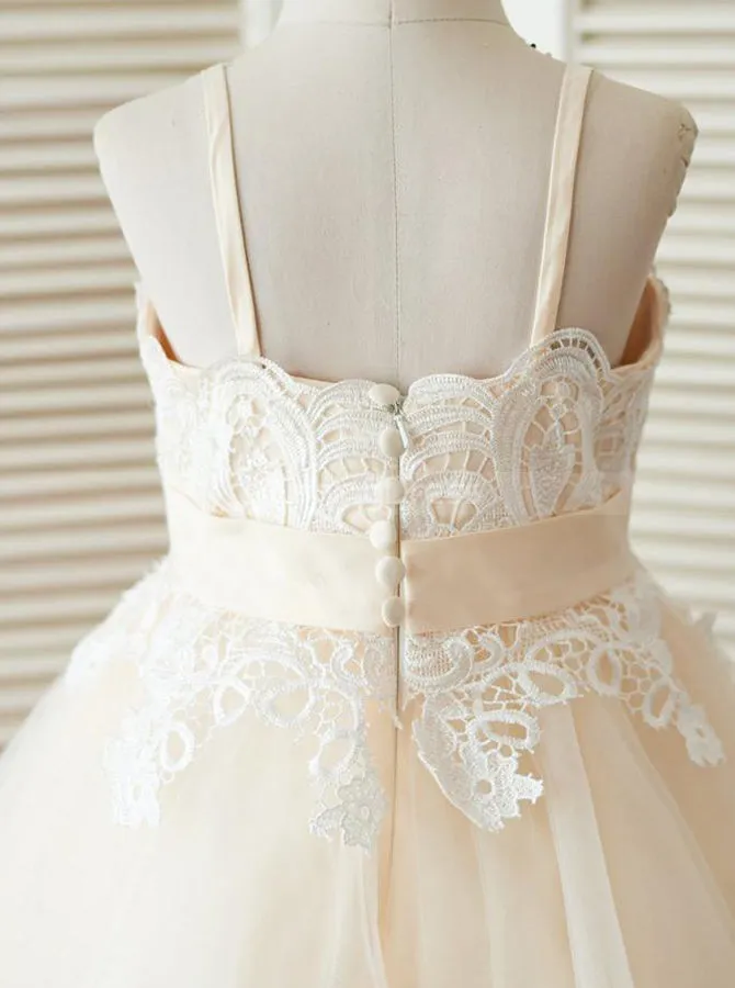 Spaghetti Straps Flower Girl Dress,Tulle Girl Party Dress,Princess Flower Girl Dress,FD00091