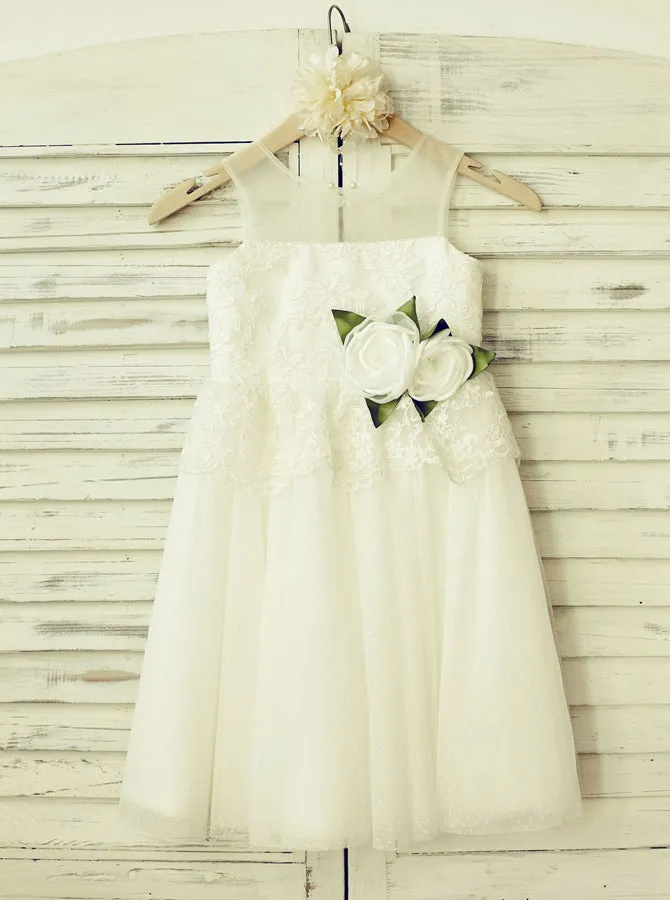 White Flower Girl Dress with Tulle Skirt,Cute Girl Party Dress,FD00113